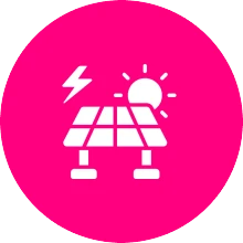 Solar panel with sun and lightning icon.