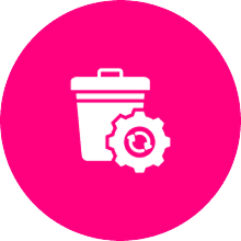 Trash bin and gear icon on pink.